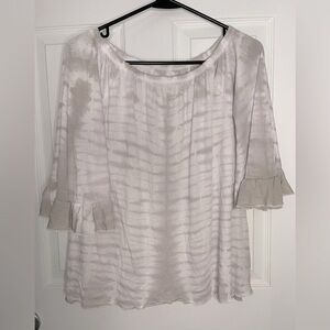 CHASER Tye Dye 3/4 Bell Ruffle Sleeve Elastic Boat Neck Size M